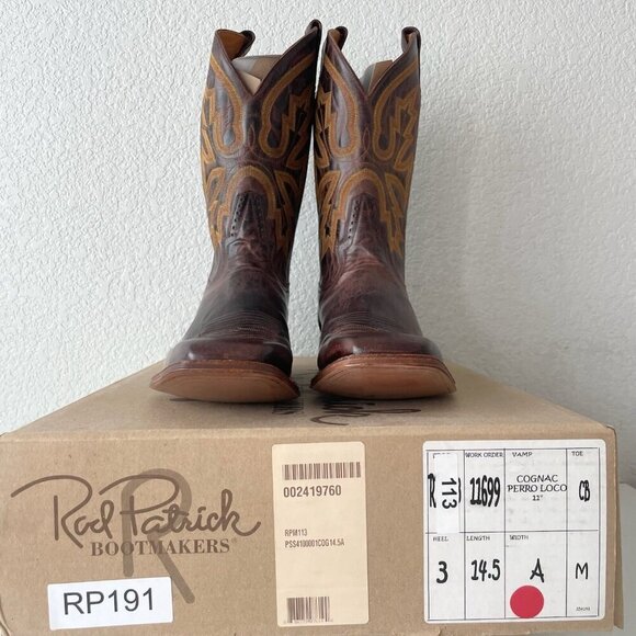 NEW Rod Patrick Mens Cowboy Boots 14.5A Perro Loco Brown Western Square Toe - Picture 12 of 13